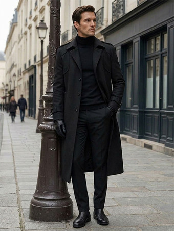 Black Men's Single Breasted Jackets Long Coats Camel Longline Slim Fit Coats