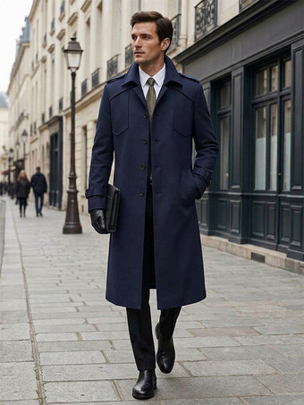 Deep Blue Men's Single Breasted Jackets Long Coats Camel Longline Slim Fit Coats