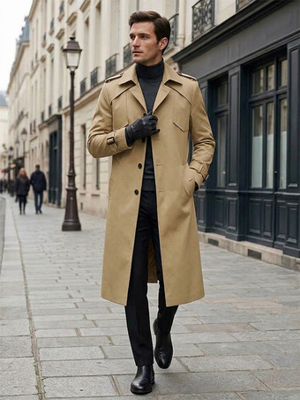 Camel Men's Single Breasted Jackets Long Coats Camel Longline Slim Fit Coats