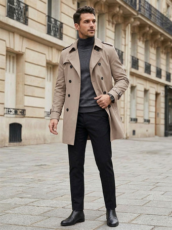 BeigeVestes Hommes Manteaux Col Rabattu Confortable Bleu Foncé Double Boutonnage