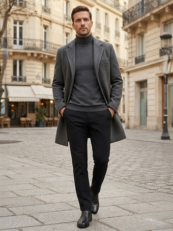 メンズスーツコート ターンダウンカラー ノッチドラペル ウールジャケット