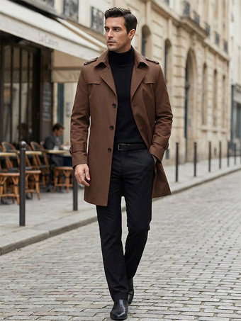 メンズ ウィンドブレーカー シンプル ミドル丈 ウィンドブレーカー ジャケット ビジネス ラペル トレンチコート