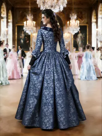 victorian evening dress Rococo Black Ball Gown with Lace Bell Sleeves – Baroque Victorian Formal Dress Plus Size Size 14 / Black