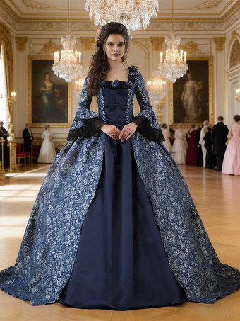 ダークネイビープリンセス 女性用 貴族ドレス 中世 ドレス ダークネイビー 長袖 マットサテン サテン ページェント ドレス ヴィクトリア風 中世 ドレス・貴族ドレス ヨーロッパ 宮廷風 レトロ