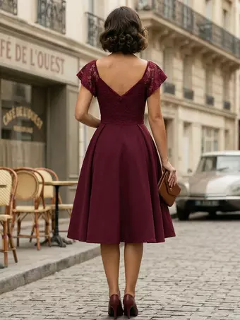 audrey hepburn style bridesmaid dresses 1950s Vintage Glamour Dress Burgundy Sleeveless V-Neck Rockabilly Dress Retro Dress Veil Color:Black Raffia NA-03.31.25AM donate old bridesmaid dresses flare floral dress makes