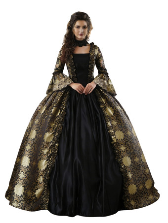 Déguisement Vintage Robe Gothique Soirée Costume Marie Antoinette Noir Or