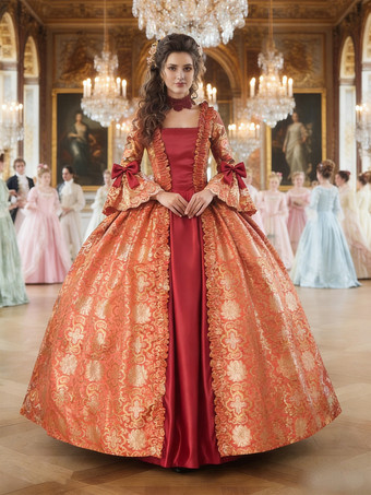 Ture レッド レトロ コスチューム レースアップ サテン生地 花柄 プリント ドレス 女の子 ゴシック マリー アントワネット コスチューム セット ヴィンテージ クロージング バーガンディ