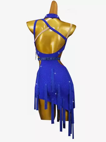 Latin Dance Dresses Royal Blue Women's Lycra Spandex Dress Backless Sexy  Rhinestones Latin Dancer Dancing Wear
