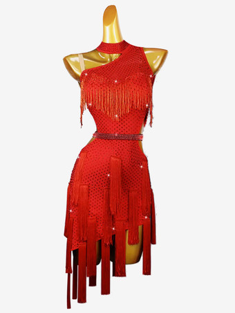 RougeRobes de danse latine bleu Royal femmes Lycra Spandex robe dos nu Sexy strass danseuse latine vêtements de danse