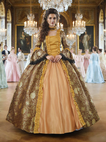 MarronDéguisement Vintage Robe Noire Gothique Rétro Soirée costumes Marie-Antoinette Imprimé