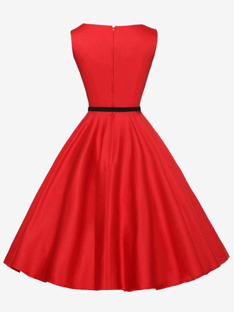 ヴィンテージ 1950年代 スイングカクテルドレス レディース - ノースリーブ ボートネック Aライン ベルト付き オードリースタイル ミディガウン - 結婚式ゲスト 2026