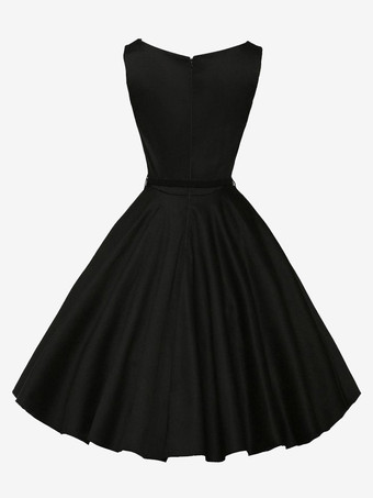 ヴィンテージ 1950年代 スイングカクテルドレス レディース - ノースリーブ ボートネック Aライン ベルト付き オードリースタイル ミディガウン - 結婚式ゲスト 2026