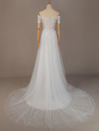 Schlichtes Brautkleid Standesamtkleider Tüll und Reißverschluss A-Linie- Weiß Standesamtkleid
