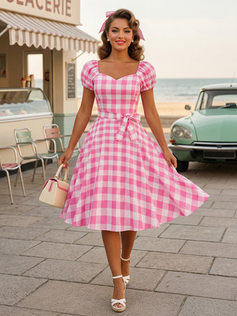 RoseRobe Glamour rétro col en cœur manches bouffantes pois robes longues décontractées