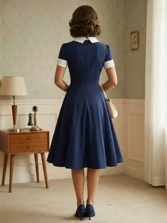 Cocktail Dress 50s Style Midi Dress Vintage 1950s Swing Cocktail Dress For Women V Neck Short Cocktail Dress 50s Style Midi Dress Vintage 1950s Swing Cocktail Dress For Women V Neck Short