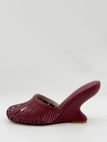 ワインレッド バーガンディ ウェッジサンダル ラウンドトゥ カットアウト バックレス サンダルシューズ