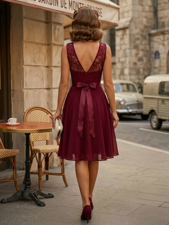 レトログラマードレス 1950年代 オードリー ヘップバーン スタイル ジュエルネック リボン レイヤード ノースリーブ ミディアム ピンク ロカビリードレス