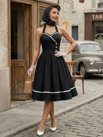 ブラック レトロワンピース　1950年代オードリー・ヘップバーン風　バーガンディ　ノースリーブ　スイートハートネック　二次会　お呼ばれ　発表会　スイングドレス