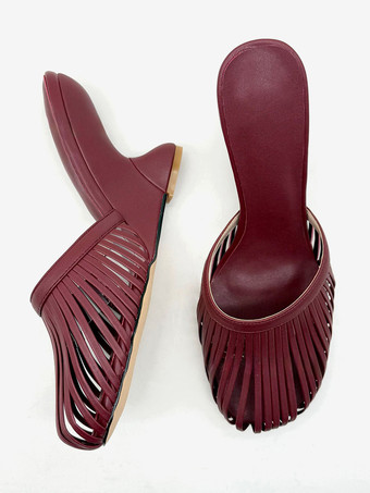 バーガンディ ウェッジサンダル ラウンドトゥ カットアウト バックレス サンダルシューズ