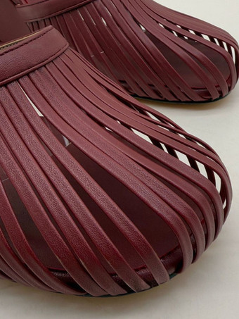 バーガンディ ウェッジサンダル ラウンドトゥ カットアウト バックレス サンダルシューズ