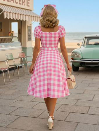 Robe Glamour rétro col en cœur manches bouffantes pois robes longues décontractées