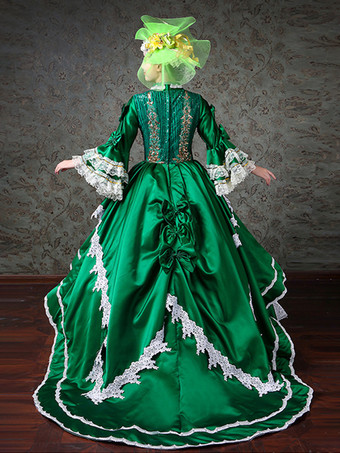 ヴィンテージ レディース ヴィクトリアン ロココ ドレス レーストリム フレアスリーブ ハイカラー レースフリル ボールガウン ドレス