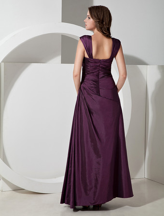 ブライズメイドドレス プリーツ フォーマルドレス タフタ ロングブライズメイドドレス ノースリーブ Aライン お呼ばれ 二次会 結婚式 ハートカットネック プラム ロング丈 演奏会 ウェディング ウェディングパーティードレス