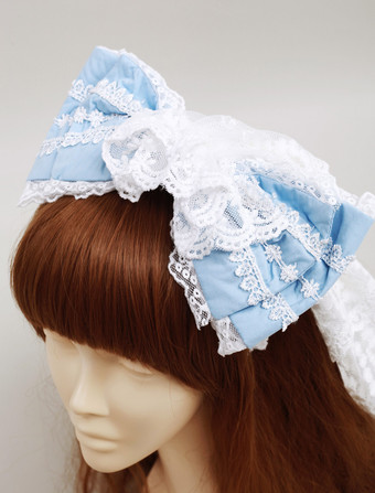 Lolitashow Blue Cotton Sweet Lolita Bow Headdress