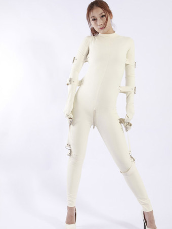 ラテックスキャットスーツ，ホワイト　ユニセックス　大人用　コスチューム　仮装パーティー ハロウィン