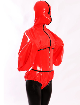 全身タイツ，女性用　レッド　ボディースーツ　仮装　レースアップ　ハロウィン