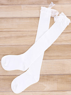 ホワイト ロリィタ靴下　綿混紡　ニット　スウィート　可愛い　人気　