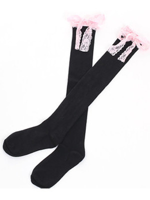 ブラック ロリィタ靴下　綿混紡　人気　スウィート　ニット　可愛い　