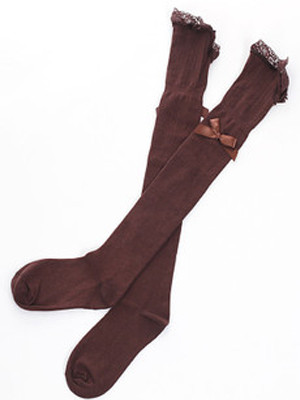 ブラウン ロリィタ靴下　綿混紡　スウィート　人気　可愛い　レース　