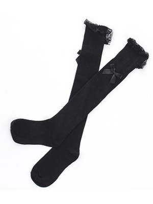 ブラック ロリィタ靴下　綿混紡　スウィート　人気　可愛い　レース　