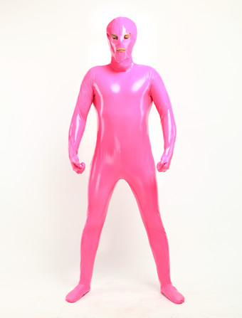 全身タイツ，PVC　ピンク　目と口が開いている　ユニセックス　大人用　コスチューム