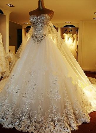 Luxury Sweetheart Neckline Lace Beaded Wedding Dress Long