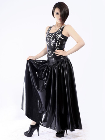 ラテックスドレス，ブラック　マキシドレス　コスチューム衣装　ファッション　コスプレ