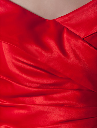 イブニングドレス Vネック プロムドレス ボールガウンライン パーティードレス レッド サテン ファスナー ロング丈 五分袖 フォーマルドレス 演奏会ドレス 結婚式 二次会ドレス 発表会 ナチュラルウェストライン ウェディング ティアード