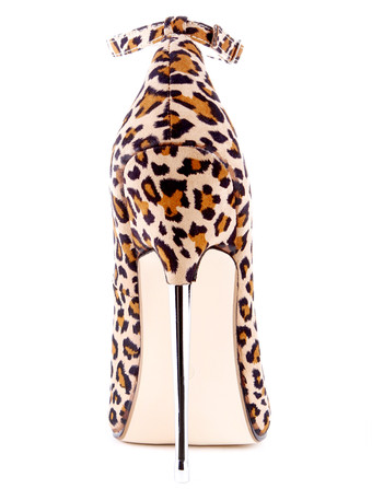 ピンヒールシューズ ヒョウ柄 スティレットヒール アプリコット アンクルストラップ