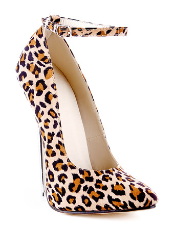 ピンヒールシューズ ヒョウ柄 スティレットヒール アプリコット アンクルストラップ