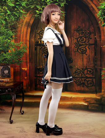 ロリータセパレート，ダークネイビー　ショートスリーブ　スィート　シャツ　コットン１００％　