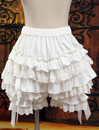 【日本製】ロリィタパンツ　エクリュホワイト　ピュアコットン　スウィート　ティアード無地