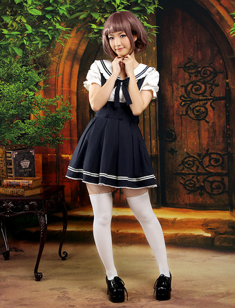 ロリータセパレート，ダークネイビー　ショートスリーブ　スィート　シャツ　コットン１００％　