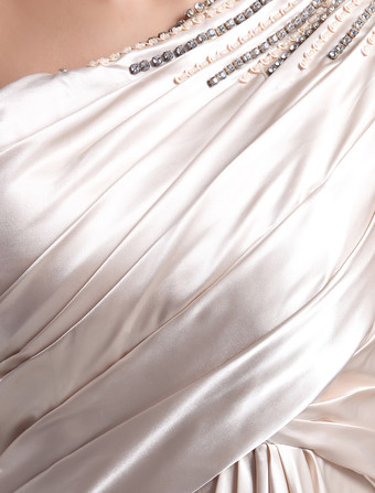 結婚式 母親ドレス 弾性サテン シャンパン ミセスドレス フォーマル ウェディングパーティードレス Aライン ノースリーブ お呼ばれ 謝恩会 成人式 二次会 ワンショルダー 結婚式ドレス ロング丈