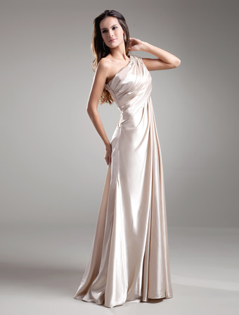 結婚式 母親ドレス 弾性サテン シャンパン ミセスドレス フォーマル ウェディングパーティードレス Aライン ノースリーブ お呼ばれ 謝恩会 成人式 二次会 ワンショルダー 結婚式ドレス ロング丈