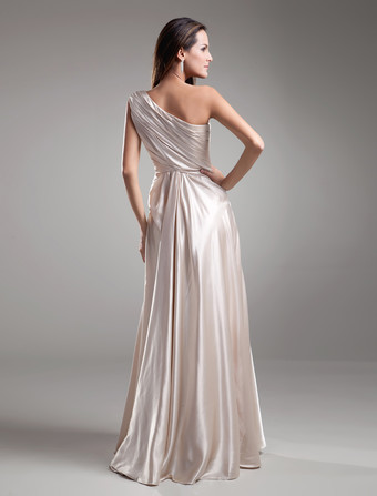 結婚式 母親ドレス 弾性サテン シャンパン ミセスドレス フォーマル ウェディングパーティードレス Aライン ノースリーブ お呼ばれ 謝恩会 成人式 二次会 ワンショルダー 結婚式ドレス ロング丈