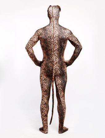 アニマル全身タイツ 全身タイツ，大人用　尾付き　ヒョウ　仮装コスチューム　動物全身タイツ　目と口が開いている全身タイツ ハロウィン