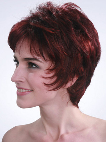 バーガンディー　カーリー　合成繊維　ショートウィッグ　女性用