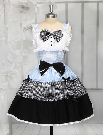 Lolitashow Multi Color Cotton Bow Cute Lolita Jumper Skirt 