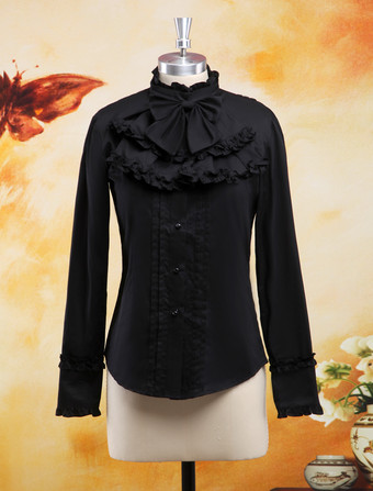 ブラック ゴスロリ　ロリータブラウス　シャツ　ロリィタ　シフォン　長袖　クラシック　ゴシック　クラシカル　甘ロリ　クラロリ　お茶会　デート　入学式　卒業式　イベント